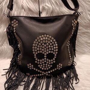 Black Studded Fringe Shoulder Bag